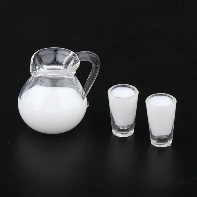 3Pcs White 1/12 Miniature Milk Pitcher Dollhouse Decoration Accessories, DIY Doll House Kit