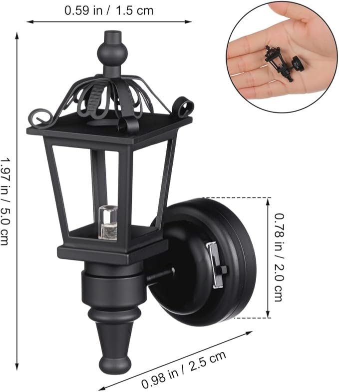 NUOBESTY 2pcs Miniature Wall-Mounted Lamps Mini Black Metal Wall Sconces for Dollhouse Lighting Accessory Battery Operated