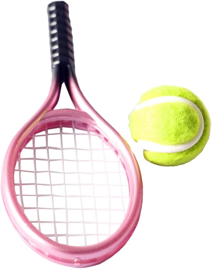 Kisangel DIY Mini House Decor Mini Tennis Racket and Ball Model Random Color Durable Lightweight Tennis
