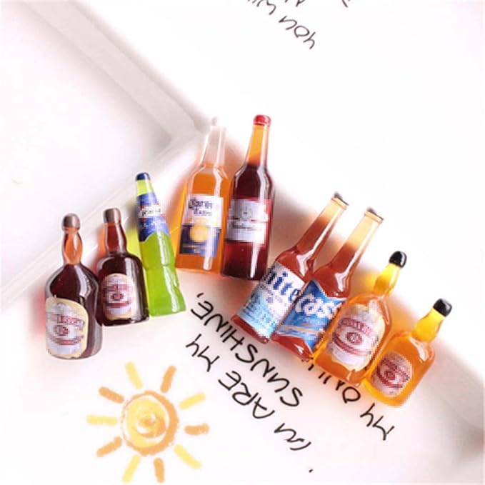 Borsgye 40 PCS Miniature Beer Bottles Mini Wine Drinks Glass Model Mixed Sets Simulation Instant Pretend Model Scene Resin Charms for Handcraft Scrapbook Phone Case Decor - Random 4