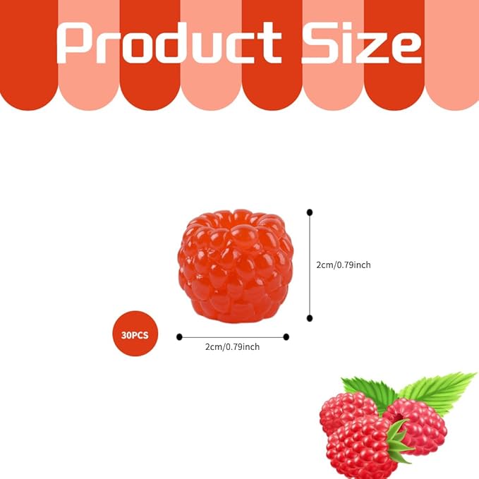 Mini Fake Raspberry 30PCS, Artificial Raspberries Realistic Raspberry Fake Fruits Mini Resin Figures for Home Decoration Party Ornament Photography Prop(Red)