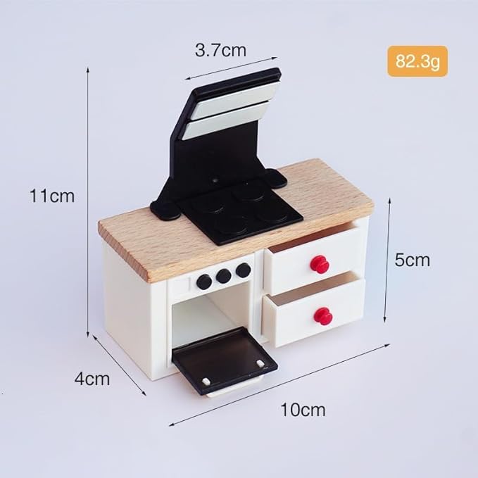 1 Set 1:12 Scale Kitchen Wooden Miniature Dollhouse Furniture Set,Doll House Furniture Toys Gift for Kids Boys Girls