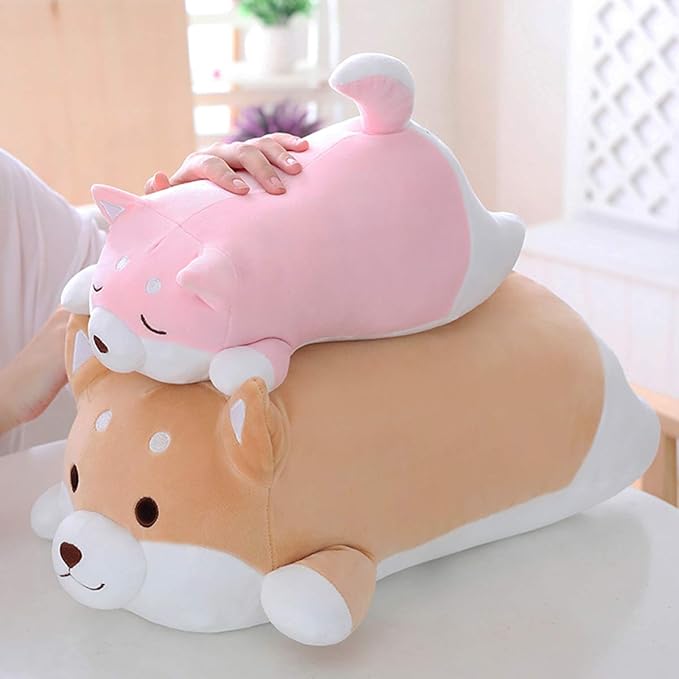 Shiba Inu Dog Plush Pillow, Cute Soft Corgi Stuffed Animals Doll Toys Gifts for Valentine, Christmas, Birthday, Bed, Sofa Chair (Pink Smiling Eye, 13.5in)