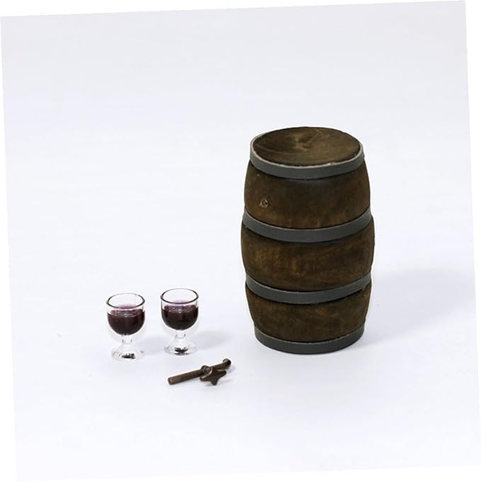 KONTONTY Mini Wooden Beer Barrel with Faucet Miniature Fairy Garden Decor Vintage Small Wine Container Dollhouse Accessories for Creative Home Model Display