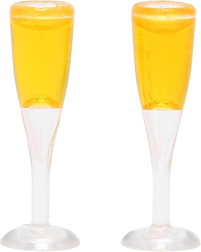 TOPINCN 2PCS Miniature Champagne Glasses, Dollhouse Miniatures Bar Wine Goblets, Wedding Party Scene Doll Drinkware Accessories, Model Playtime Cups Supplies for Cake Decoration (Pair of Champagne