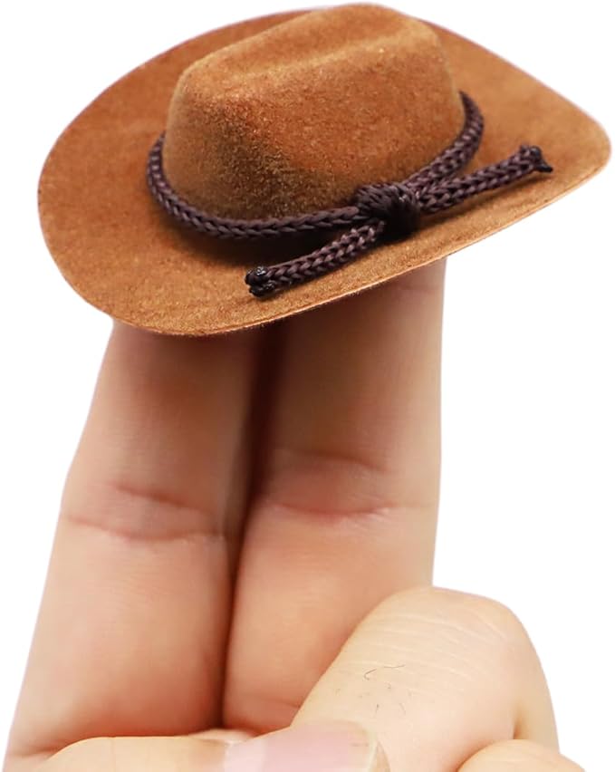 Dollhouse Cowboy Hat, Miniature Cowboy Hat, 1:12 Scale Miniature Soft Cowboy, Mini Hat, American Old West Hat, for Dollhouse Craft Supplies (2PCS) (Light Brown)