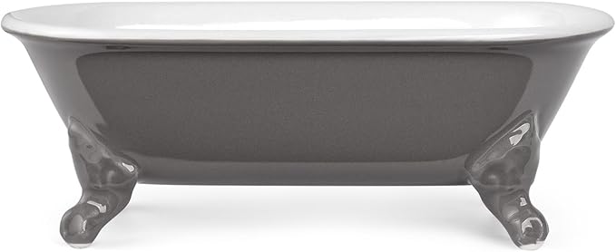 NEWHENGS 6.5" Ceramic Mini Decorative Clawfoot Bathtub Bar Soap Dish, Kitchen Sponge Holder and Shower Tray for Bathroom, 1 Pack(Stone Gray)