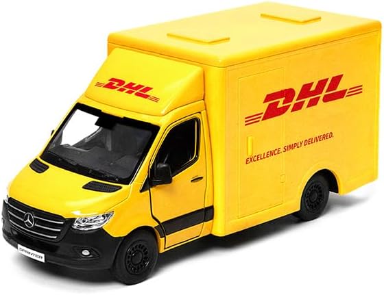KiNSMART - Mercedes-Benz Sprinter Cargo Van 1:48 O Scale 5" Die Cast Metal Model Toy Van, Pull-Back Action (DHL Box Truck)
