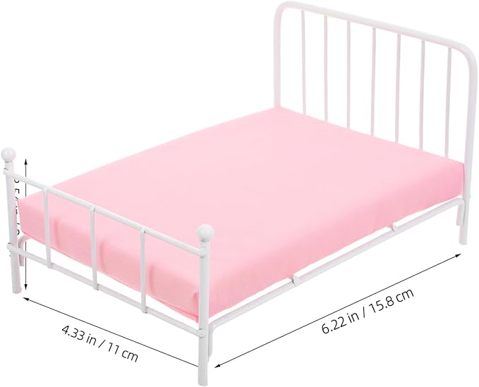 Totority Miniature Dollhouse Bed with Mattress 1/12 Scale Vintage Frame Small Doll Bed Furniture for Bedroom Decor Creative Play Accessories