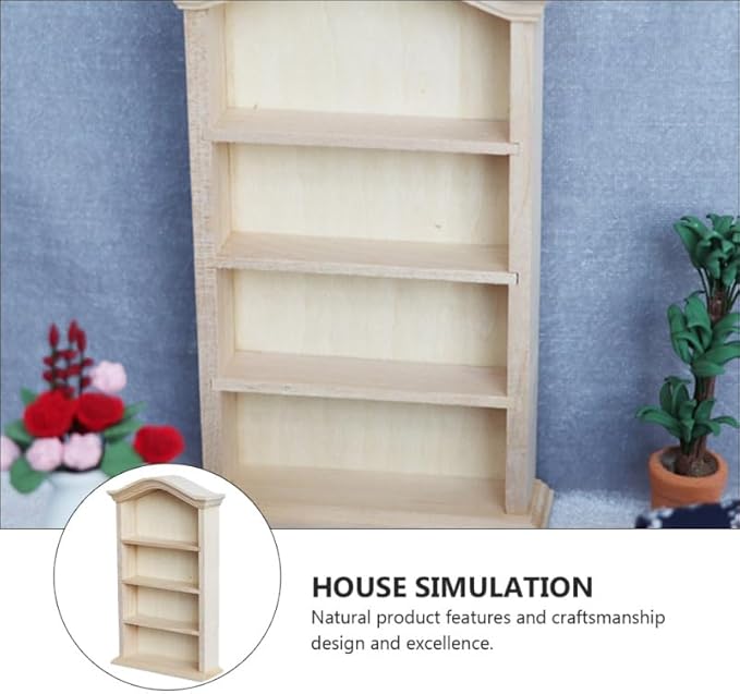 1 12 Scale Miniature Wooden Storage Rack with 4 Tier Shelves for Dollhouse Bookshelf DIY Craft Room Display Mini House Organization Model
