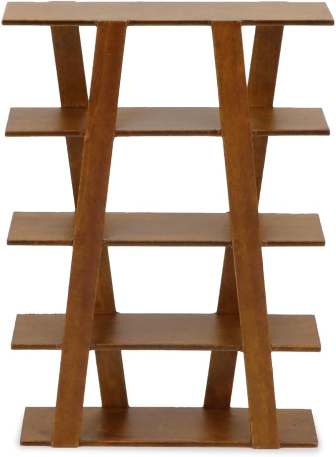 Cutemini Dollhouse Shelf Furniture Bookshelf 1/12 Scale Miniature Wooden Storage Rack Four Tier Shelves Doll House Accessories and Furniture Display Stand Mini Scene Ornaments Decoration (Brown)