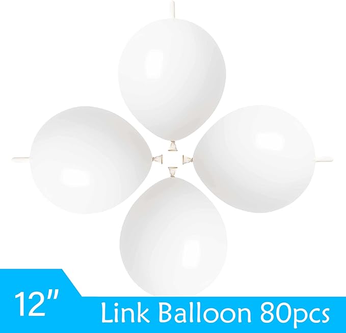 ADIDO EVA Link Balloons White 12 Inch Quick Link Latex Balloon 80 Pcs for Wedding, Baby Shower, Birthday, Bridal Shower, Halloween, Christmas, Party Festival Decorations