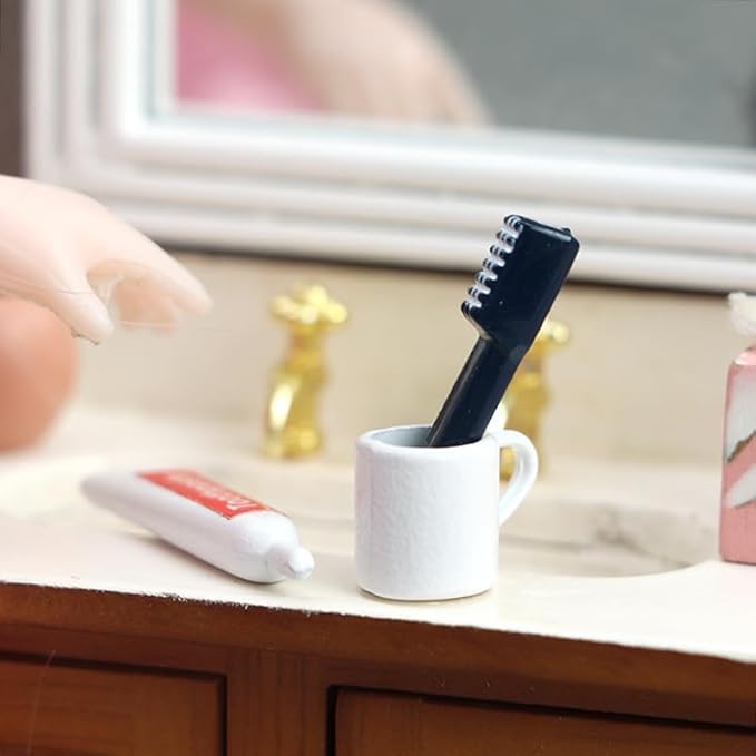 1/12 Miniature Toothpaste,Toothbrush,Cup 3-Piece Set Model Dollhouse Bathroom Accessories Toilet toiletries Model