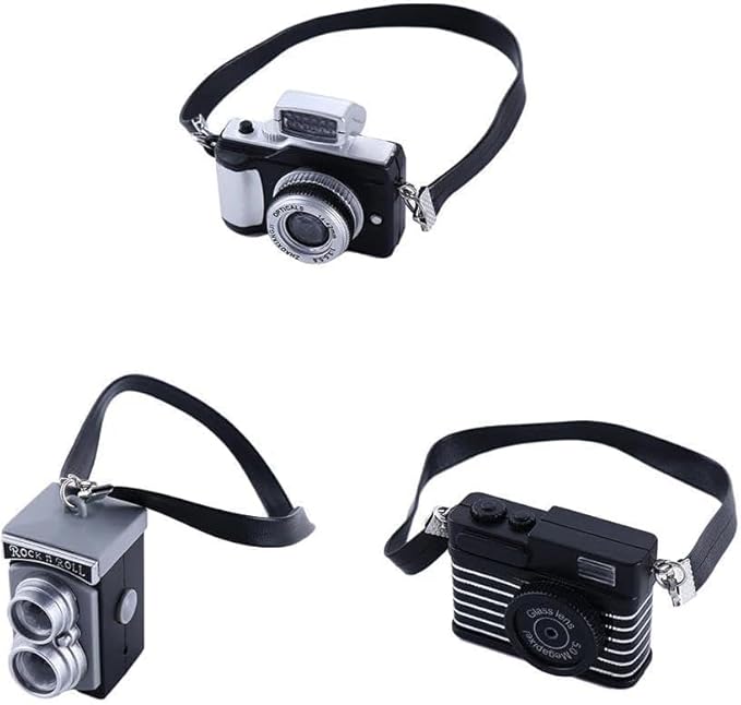 Black Mini Camera for Dolls, Dollhouse Miniature Digital SLR Camera, Vintage Style, Wall Decor Miniature Bedroom Mini Furniture Accessory,Plastic, 1:12 Scale, Retro Theme, Dollhouse Accessory