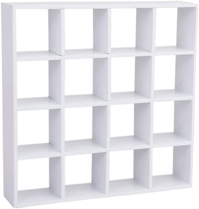 1: 12 Dollhouse Miniature Wood Storage Rack 16 Grid Shelves White White Storage Shelf Doll House Furniture Decor