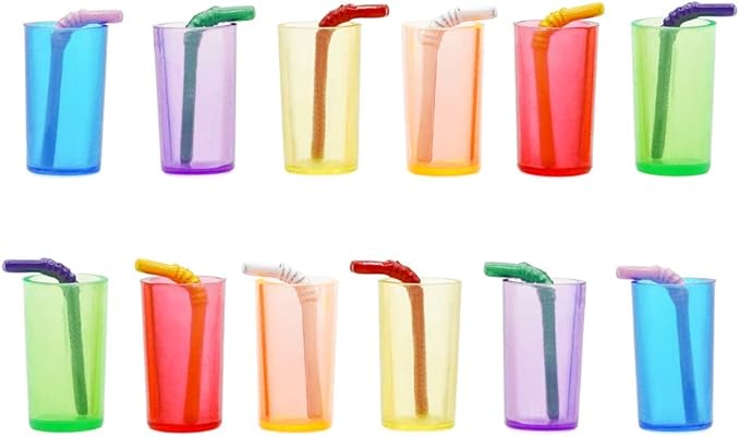 Odoria 1/12 Miniature Glasses and Straws 12Pcs Dollhouse Decoration Accessories