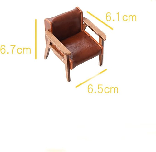 1:12 Dollhouse Couch Furniture Set, 3pcs Dollhouse Living Room Set，Wooden and Leather Armchair ，White Pillow and Beige Round Blanket, Accessories Furniture for Living Room, Bedroom