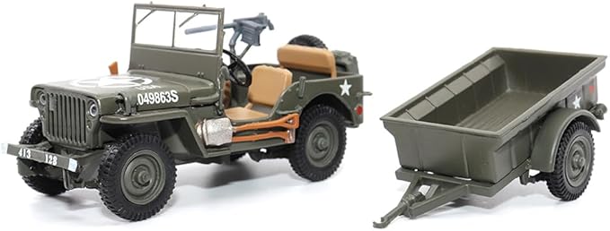 1:43 Scale Willys Jeep 1/4-Ton Utility Truck with Trailer - Militaria Diecast by Motorcity Classics