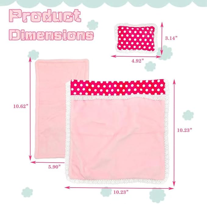 Baby Doll Accessories Doll Bedding Kit Playset Soft Blanket Mattress Pillow Fits 8-12 Inches Doll for Girls Dollhouse Gifts
