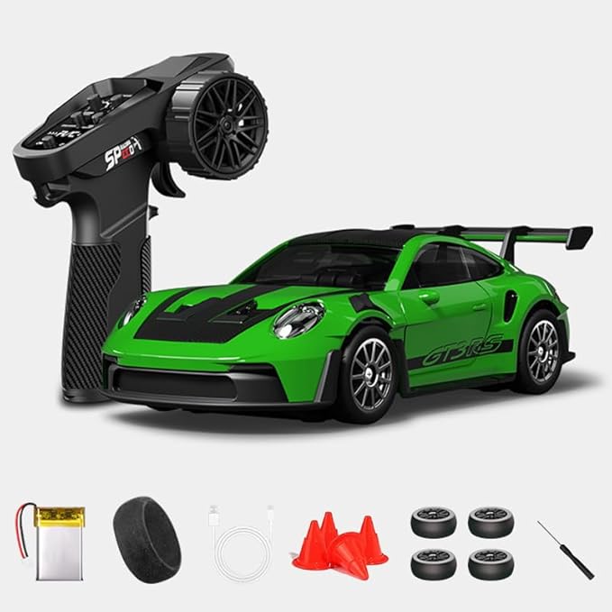 1:43 RC Drift Car D43-01 - 2.4G Full Proportional 4WD Alloy 20KM/H High Speed RC Racing Car with Gyro, Silent Bearings, Adjustable Speed & Lighting(Q5/Green/D43-01)
