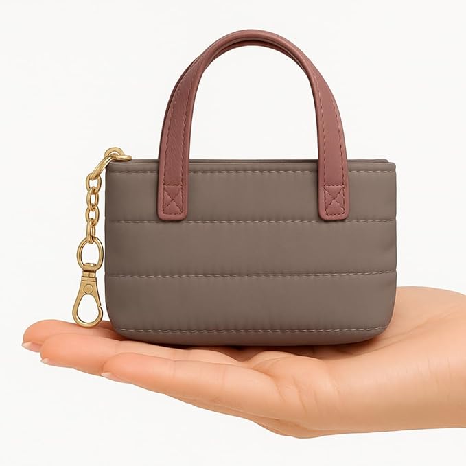 MyfavoriteK Cute Mini Tote Keychain Fancy Coin Pouch Charm Stylish Purse Key Chain for Women Novelty Puffer Handbbag Key Ring