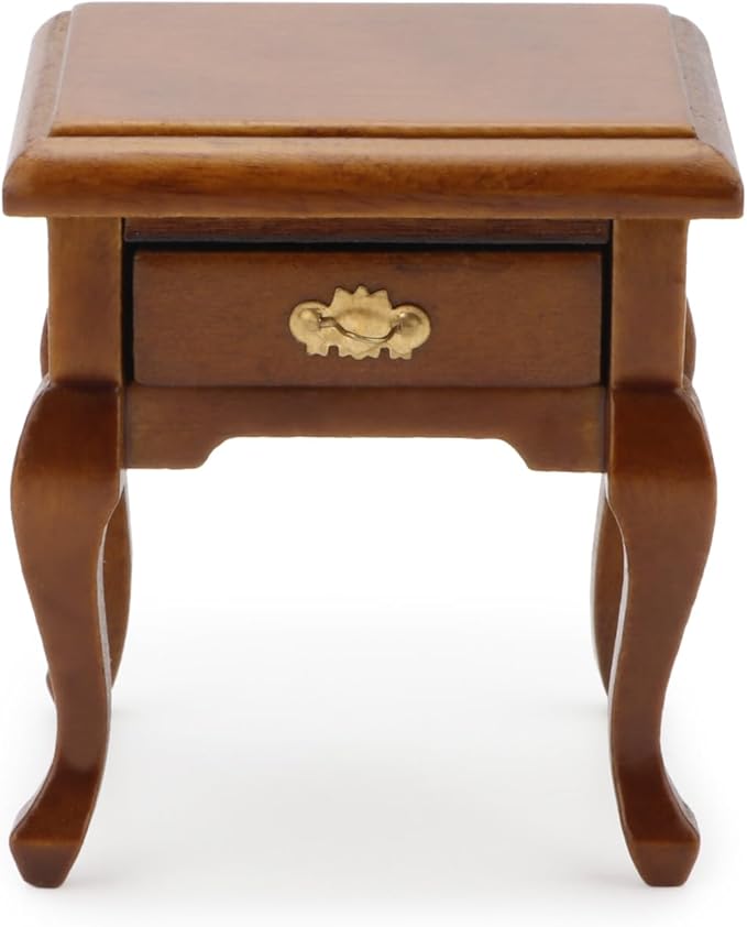 Miniature Furniture 1:12 Bedside Table Dollhouse Accessories Wooden Nightstand Vintage Living Room Bedroom Scene Bedroom Bedsides End TableHouse Model Decoration (Brown)