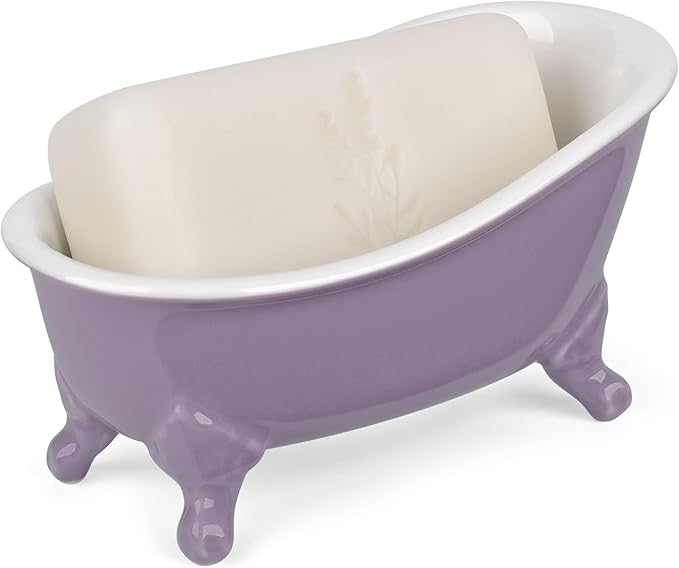 NEWHENGS 6.1" Vintage Ceramic Mini Decorative Clawfoot Bathtub Bar Soap Dish, Kitchen Sponge Holder and Shower Tray for Bathroom, 1 Pack (Lavender)