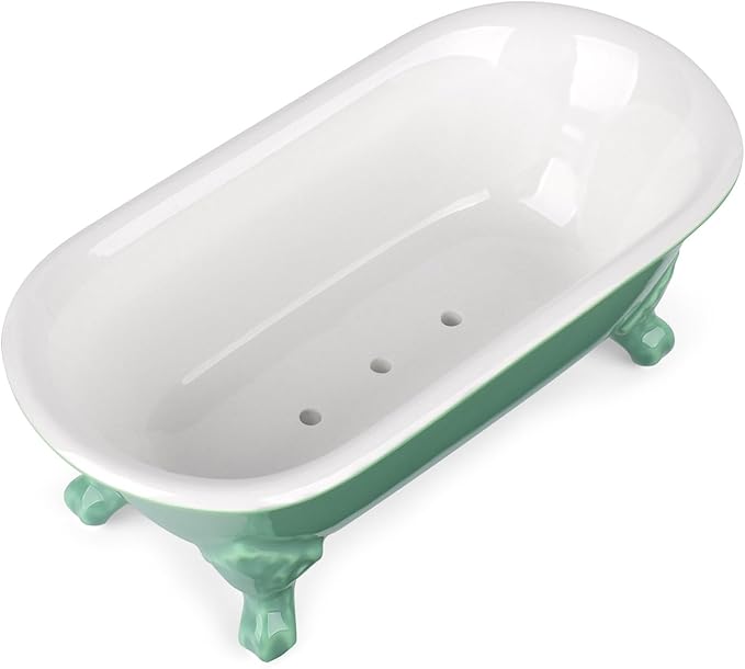 NEWHENGS 6.5" Ceramic Mini Decorative Clawfoot Bathtub Bar Soap Dish, Kitchen Sponge Holder and Shower Tray for Bathroom, 1 Pack(Mermaid)
