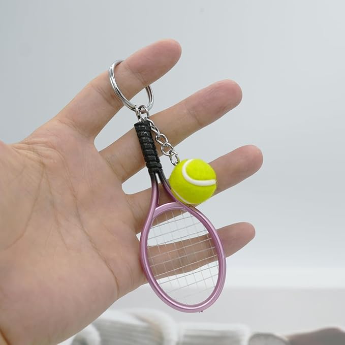 Moydolo Cute Mini Tennis Racket Keychain with Ball, Tennis Sport Lover Gifts Key Chain Ring