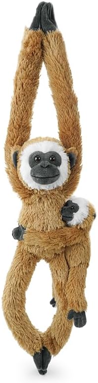 2pcs Monkey Hanging Stuffed Animal Mother with Baby Hangs Plush Toys, Hooks and Stuffed Animals with Rings for Kids, Gifts for Boys and Girls (Brown