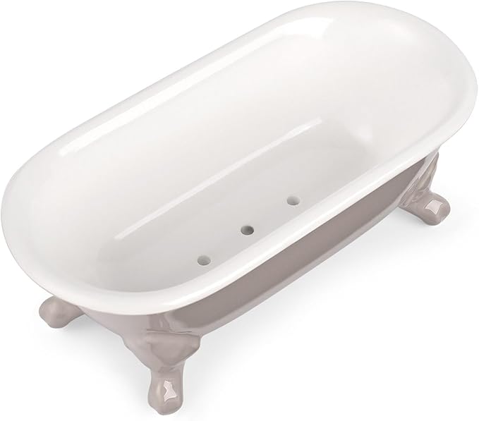NEWHENGS 6.5" Ceramic Mini Decorative Clawfoot Bathtub Bar Soap Dish, Kitchen Sponge Holder and Shower Tray for Bathroom, 1 Pack(Taupe)