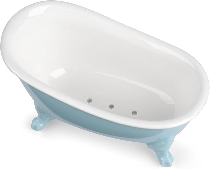 NEWHENGS 6.1" Vintage Ceramic Mini Decorative Clawfoot Bathtub Bar Soap Dish, Kitchen Sponge Holder and Shower Tray for Bathroom, 1 Pack (Baby Blue)