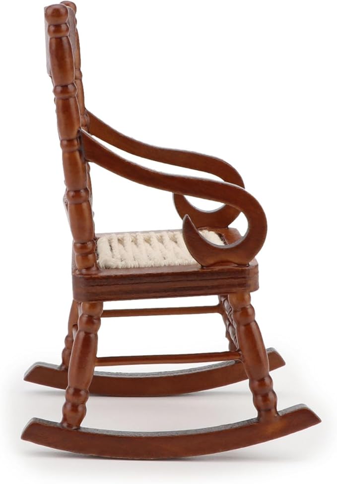 Dollhouse Chairs 2PCS Miniature Rocking Chair 1:12 Scale Wooden FurnitureAccessories Tiny Mini House Home Outdoor Cake Topper Decoration ModelLiving Room Scene Christmas Craft Displays (Brown)