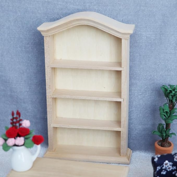 1 12 Scale Miniature Wooden Storage Rack with 4 Tier Shelves for Dollhouse Bookshelf DIY Craft Room Display Mini House Organization Model