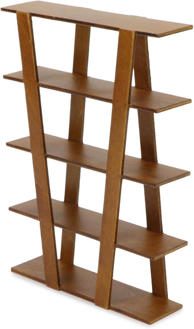 Cutemini Dollhouse Shelf Furniture Bookshelf 1/12 Scale Miniature Wooden Storage Rack Four Tier Shelves Doll House Accessories and Furniture Display Stand Mini Scene Ornaments Decoration (Brown)