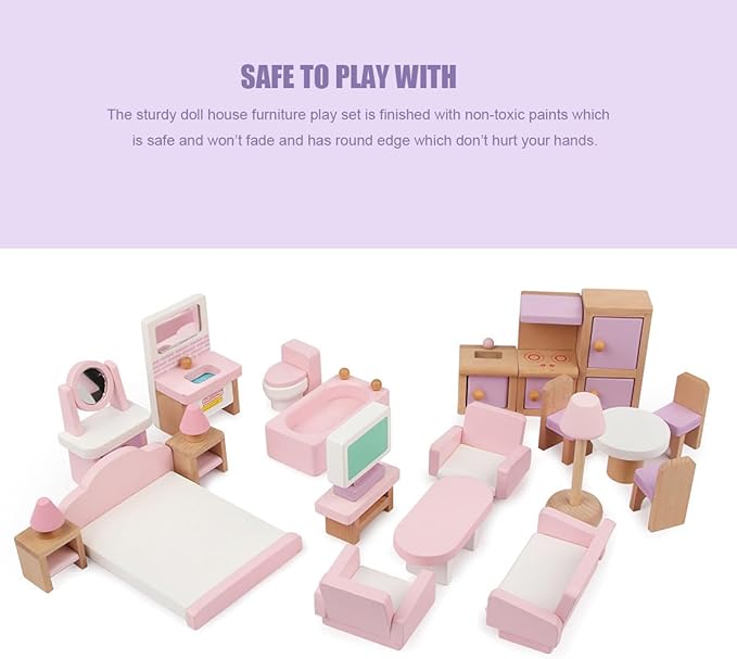 22 Pieces Wooden Mini Furniture Accessories 1:12 Scale Mini Wooden Furnishings for Mini Living Room,Kitchen,Dining Room,Bedroom,Bathroom