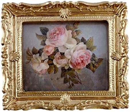 Melody Jane Dolls Houses House Miniature Accessory Bunch of Pink Roses Picture Painting Gold Frame