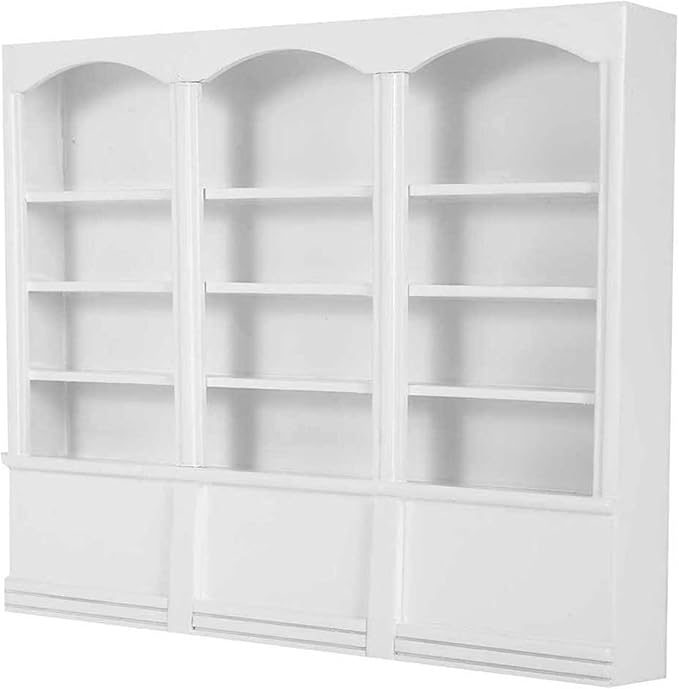 1:12 Scale Dollhouse Bookshelf (White), Miniature Wooden Bookcase Display Cabinet for Dollhouse Furniture, Collector's Decoration Accessory