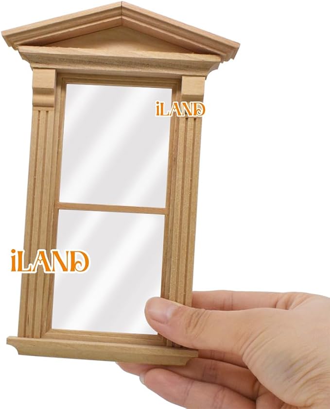 iLAND Dollhouse Window, 1/12 Scale Accessories, Wooden Dollhouse Accessories, Dollhouse Building Supplies in Baroque Style