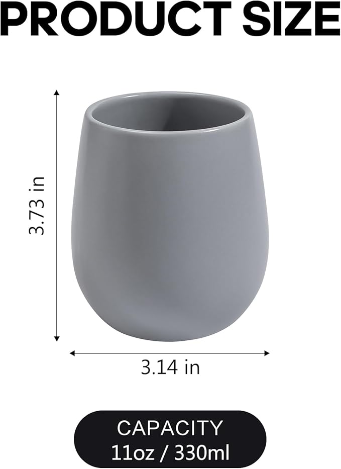 Grey Ceramic Toothbrush Holder - 11Oz Small Bathroom Tooth Brushing Holders, Reusable Mouthwash Cup, Toothpaste Holder, Makeup Brush Holder, Pen Holder for Bathroom Countertop, 1PC