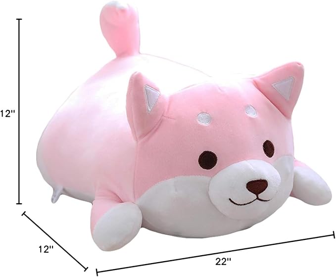 Shiba Inu Dog Plush Pillow,Soft Cute Corgi Stuffed Animals Doll Toys Gifts for Valentine, Christmas, Birthday, Bed, Sofa Chair (Pink Round Eye, 21.3in)