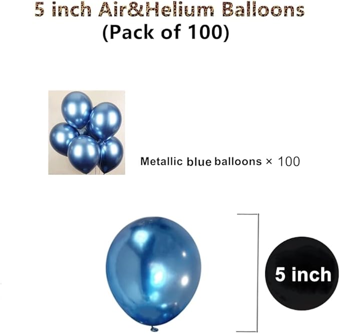 5 inch Metallic Blue Balloons, 100 pcs Thick Shiny Chrome Blue Latex Party Balloon (Metallic Blue)