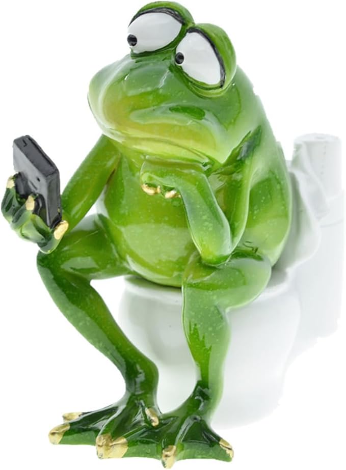 Funny Frog Sitting on Toilet Figurine, Frog Figurine Froggy Sculpture Statue Thinker Mascot Frogs Animals Resin Crafts for Home Office Bathroom Garden Outdoor Decoration Gift (Frog Sitting on Toilet)