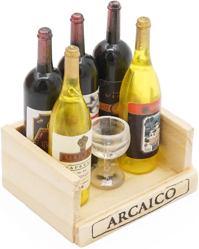 Odoria 1/6 Miniature Crate with Wine Bottles and Glasses Dollhouse Decoration Accessories