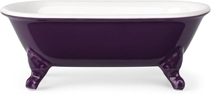 NEWHENGS 6.5" Ceramic Mini Decorative Clawfoot Bathtub Bar Soap Dish, Kitchen Sponge Holder and Shower Tray for Bathroom, 1 Pack(Plum)