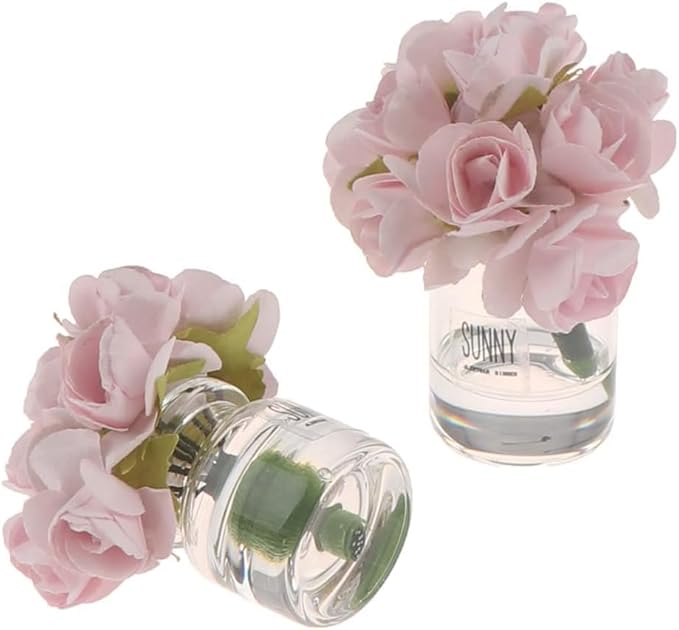 Dollhouse Miniature Flowers with Glass Vase, 1:12 Scale, Creating Realistic Dollhouse Scenes and Displays