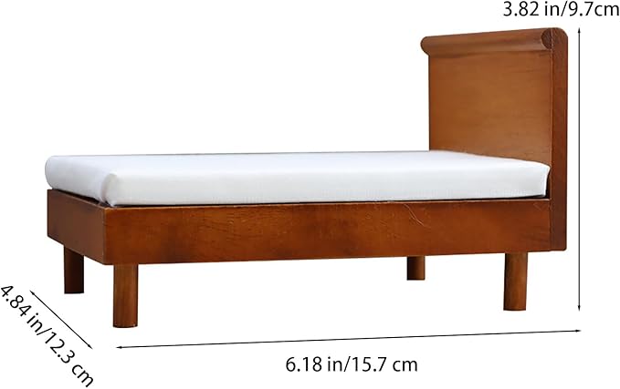 1/12 Dollhouse Bed Miniature Queen Woode Bed for Dollhouse Bedroom Furniture Accessories (Maroon)