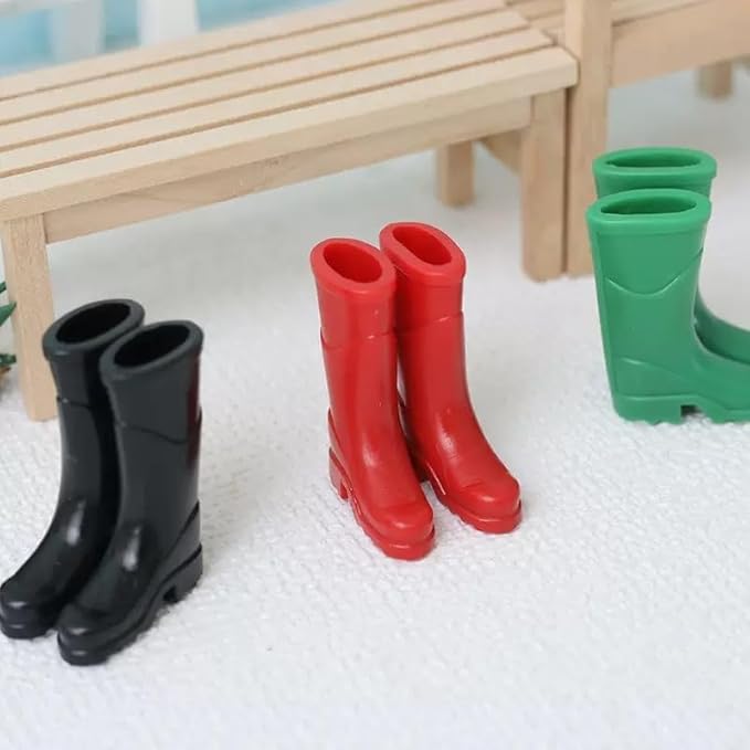 1Pair Black 1/12 Miniature Rubber Boots Dollhouse Garden Accessories，Dollhouse Accessories, Decorations