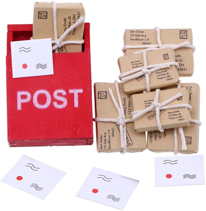 Toyvian 1:12 Scale Mini Mailbox Toy, Dollhouse Wooden Postbox Miniature Newspaper Ornaments Mini Envelope Model Dollhouse Furniture Accessories