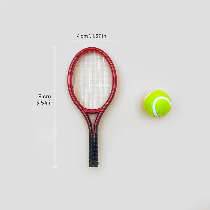 Miniature Tennis Racket Set: 1/12 Scale Sport Miniatures for Dollhouse Decor & Wall Art (Adult Collectibles)
